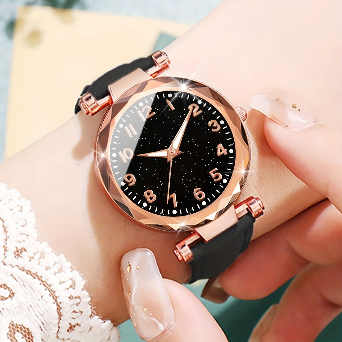 Lässiges Eleganz-Set – Quarzuhr mit Armband aus PU-Leder