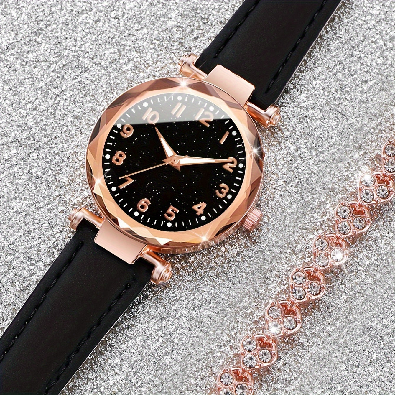 Lässiges Eleganz-Set – Quarzuhr mit Armband aus PU-Leder