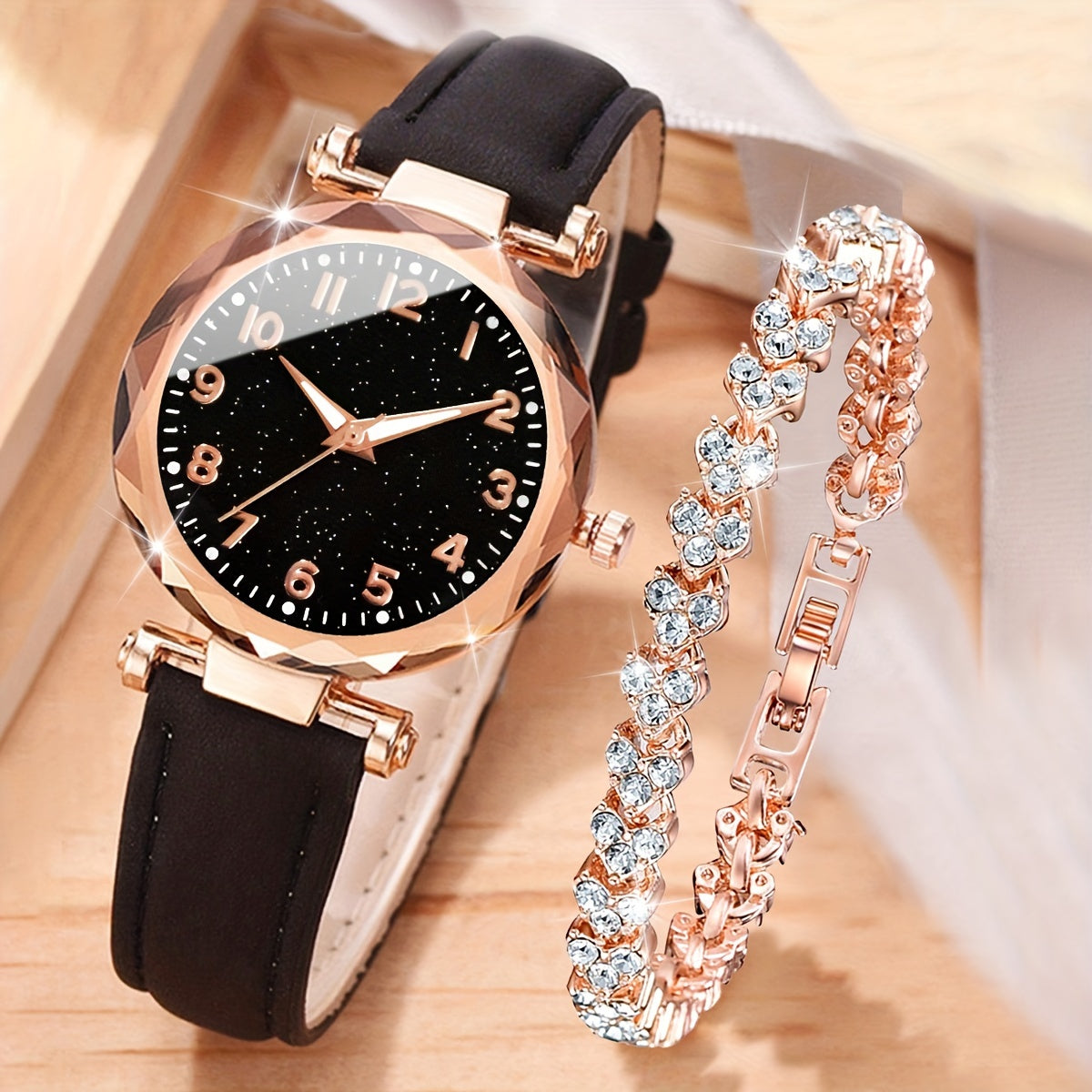 Lässiges Eleganz-Set – Quarzuhr mit Armband aus PU-Leder