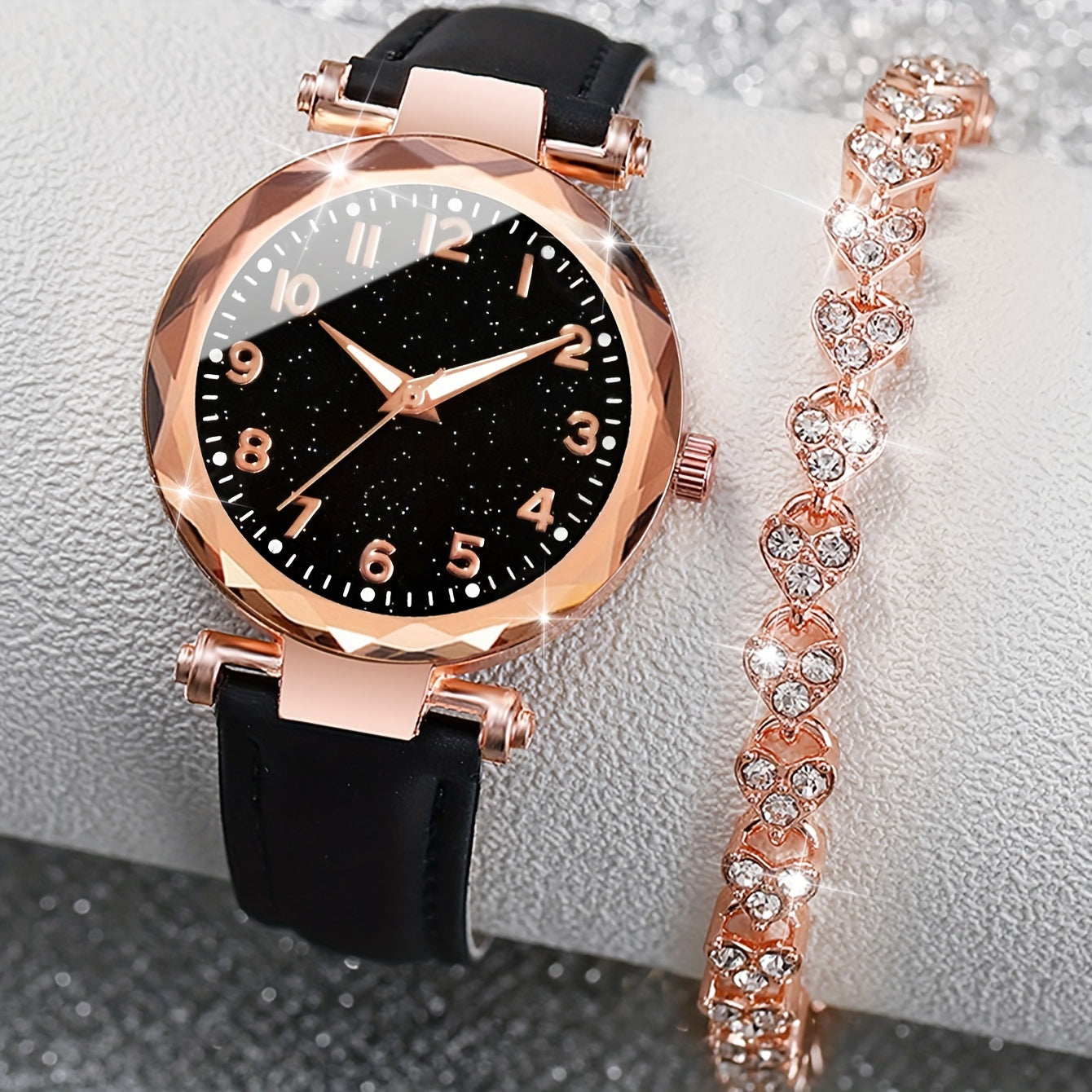 Lässiges Eleganz-Set – Quarzuhr mit Armband aus PU-Leder
