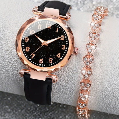 Lässiges Eleganz-Set – Quarzuhr mit Armband aus PU-Leder