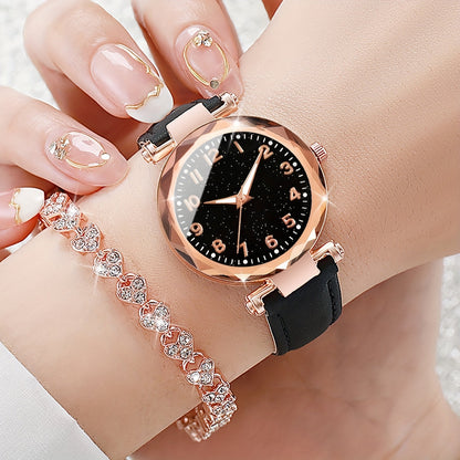 Lässiges Eleganz-Set – Quarzuhr mit Armband aus PU-Leder