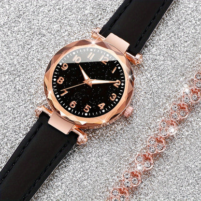 Lässiges Eleganz-Set – Quarzuhr mit Armband aus PU-Leder